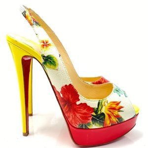 Christian Louboutin Lady Peep 150 Hawaii Patent Floral Heels 37